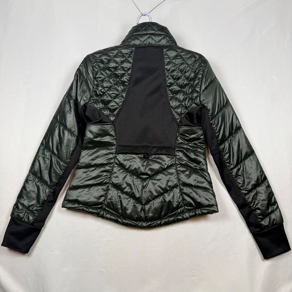 Guess Womens Medium Quilted Puffer Jacket Dark Green Full Zip Hideaway Hood - Picture 4 of 11